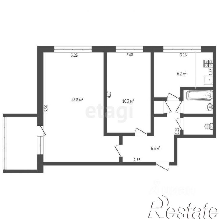 2-комн квартира Партизанская улица, 51 к1,  д. 51 к1