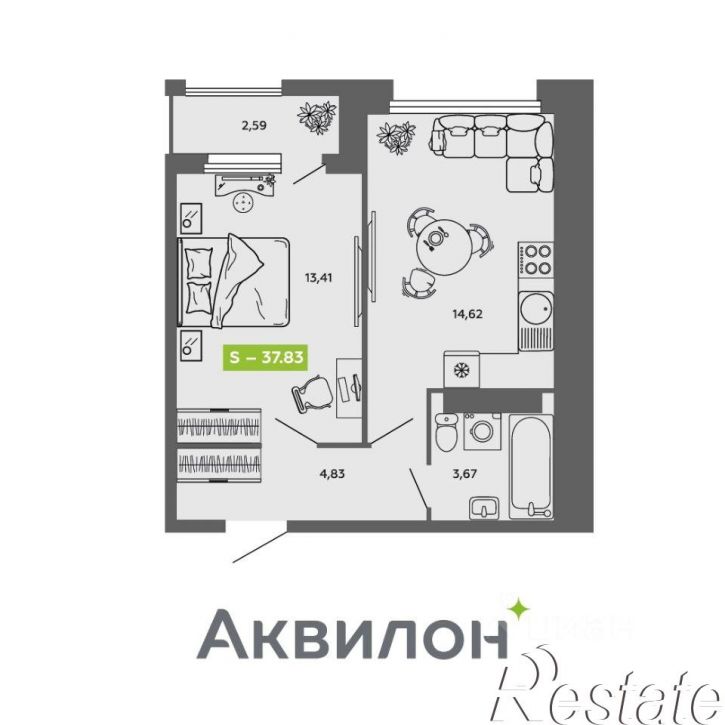 1-комн квартира Поморская улица, 66 к1,  д. 66 к1