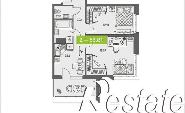 2-комн квартира в новом доме улица Валявкина, 28 к1,  д. 28 к1