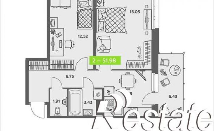 2-комн квартира в новом доме улица Валявкина, 28 к1,  д. 28 к1