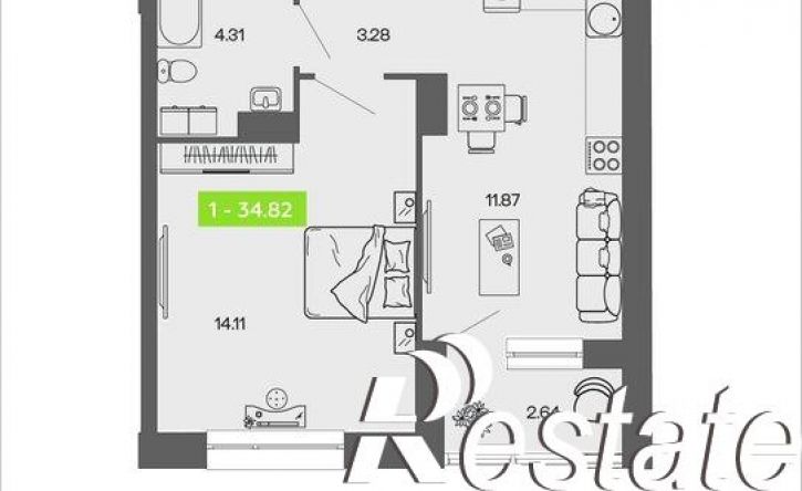 1-комн квартира в новом доме Воскресенская улица, 93 к2,  д. 93 к2