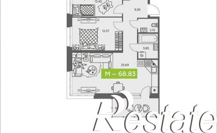 2-комн квартира в новом доме улица Валявкина, 28 к1,  д. 28 к1