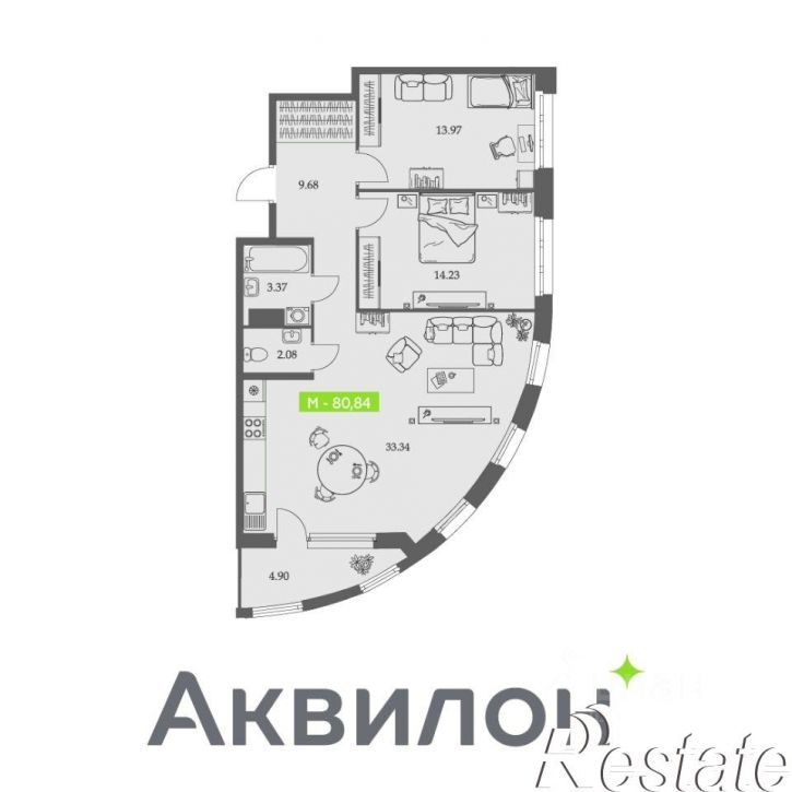 2-комн квартира в новом доме Троицкий проспект, 110,  д. 110