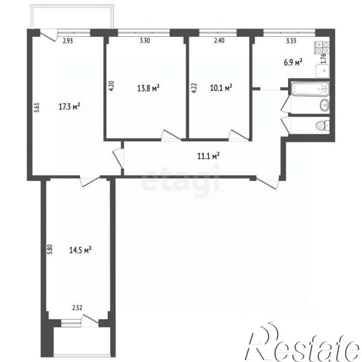 4-комн квартира улица Воронина, 39,  д. 39